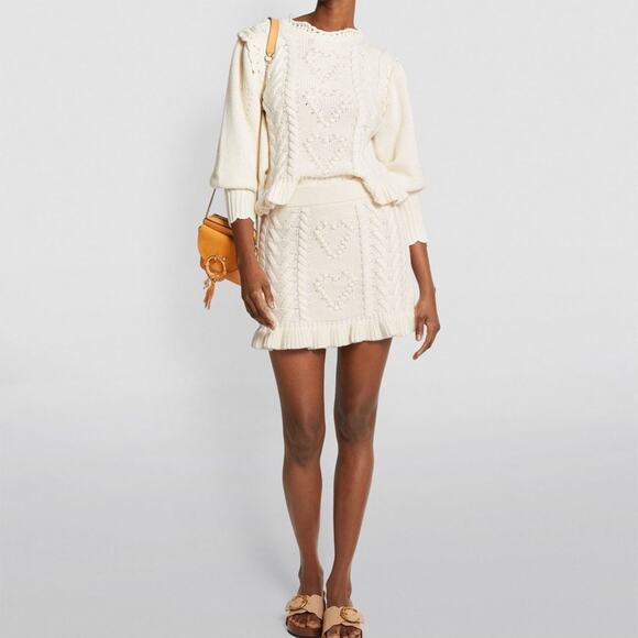 LOVESHACKFANCY Cable-Knit Brendana Mini Skirt Size M in Antique White NWT - Picture 6 of 15